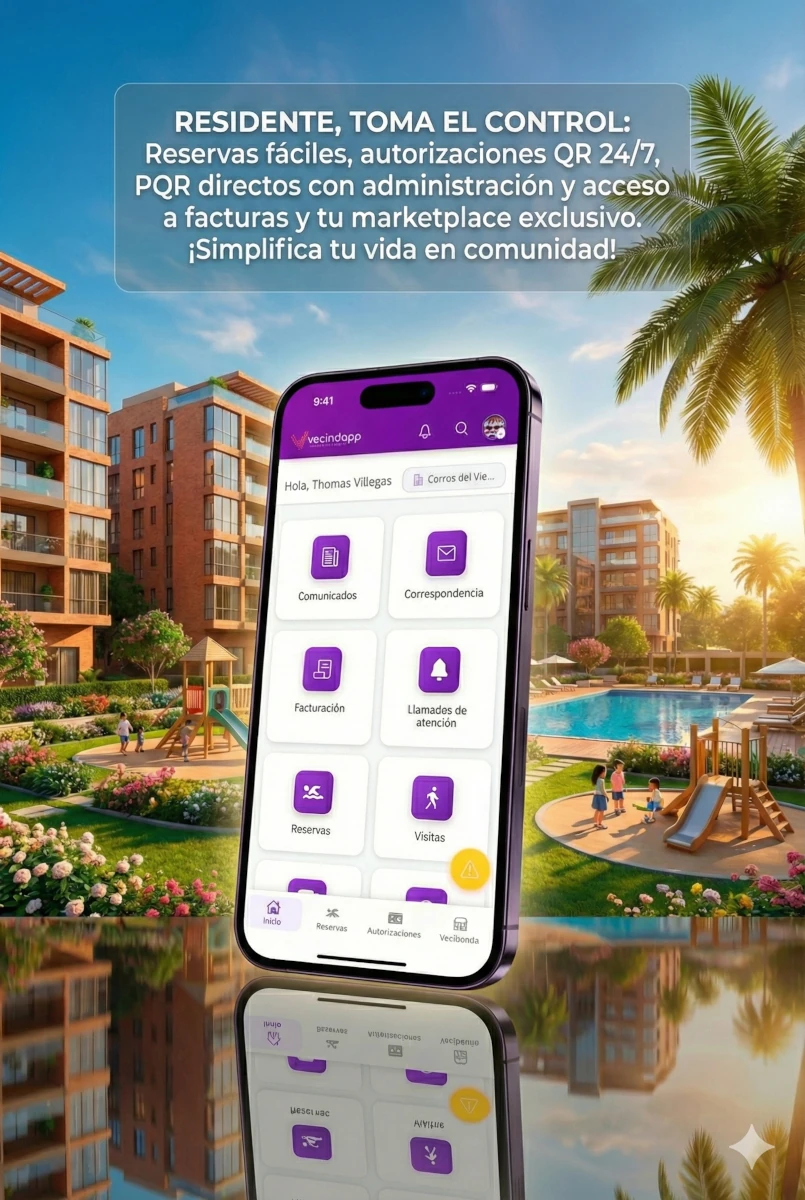 App móvil para residentes - Interfaz de Vecindapp iOS/Android